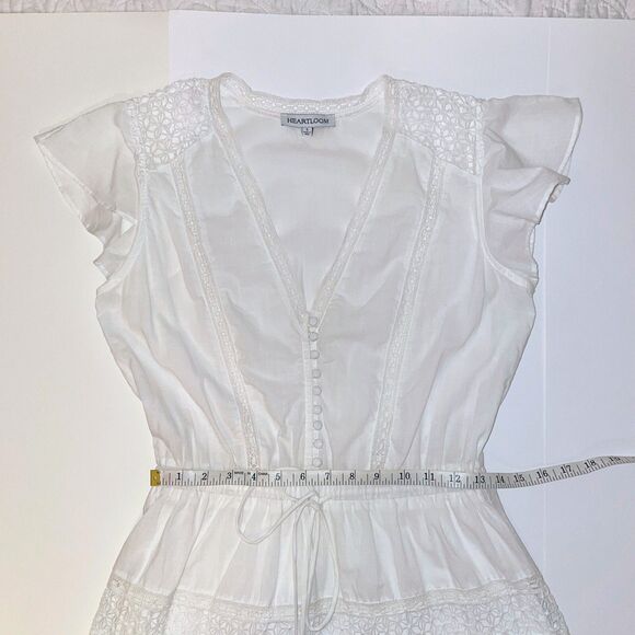 Heartloom Anthropologie Perla Dress Eggshell Ivory Eyelet Flutter Sleeve Boho S - Picture 7 of 11